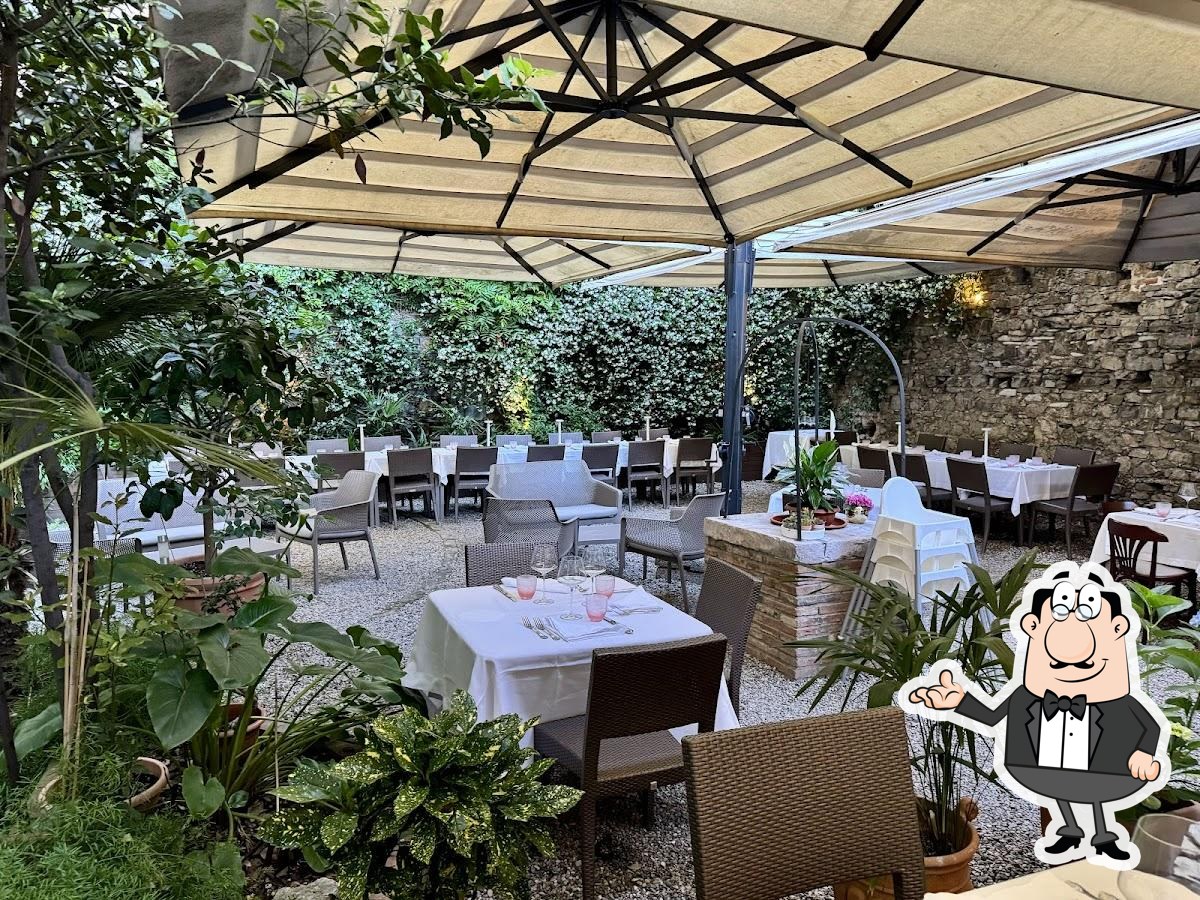 Посмотрите на внутренний интерьер "Osteria della Corte".