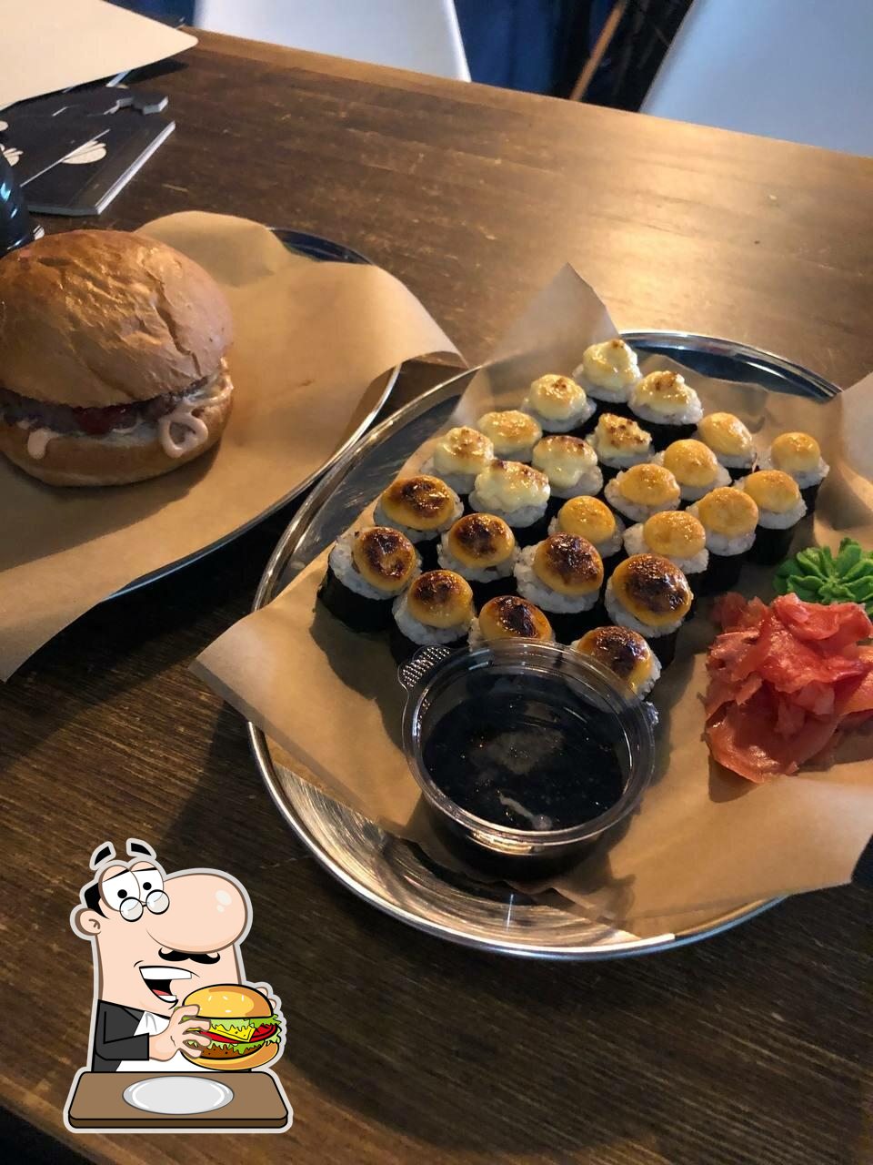 В "Burger & Sуши" вы можете  заказать гамбургеры.