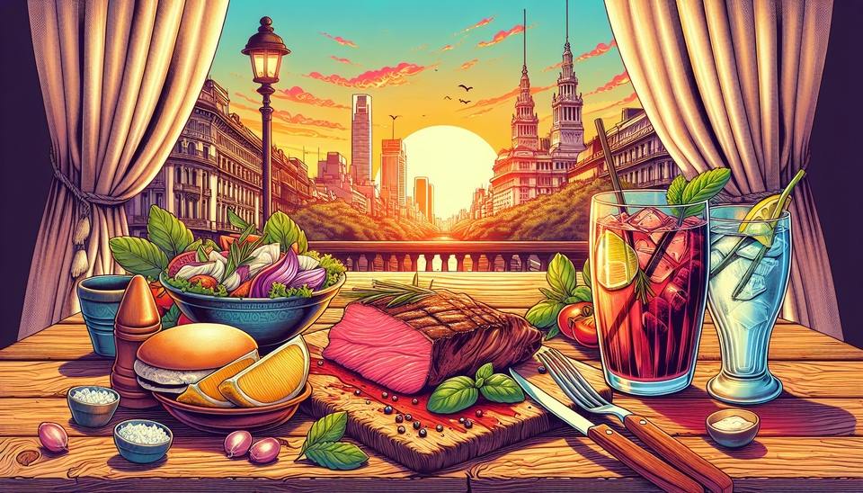 Delicias en Buenos Aires: Carne, Ensalada y Bebida>