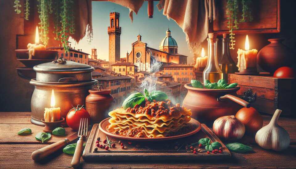 Gusta la migliore lasagna bolognese a Bologna>