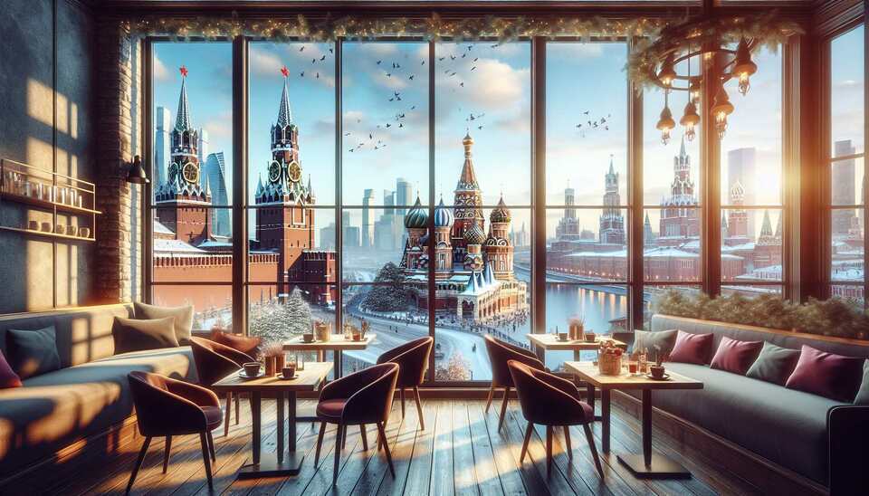 Расположитесь за столиком с видом в Москве>