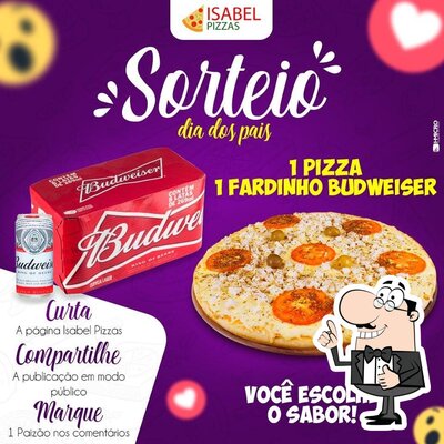 A publicidade apresenta informações sobre o Isabel Pizzas