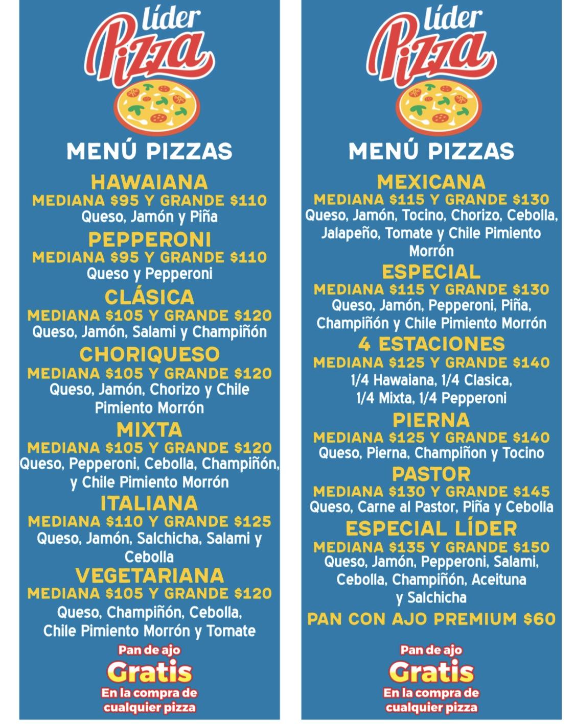 Líder Pizza меню