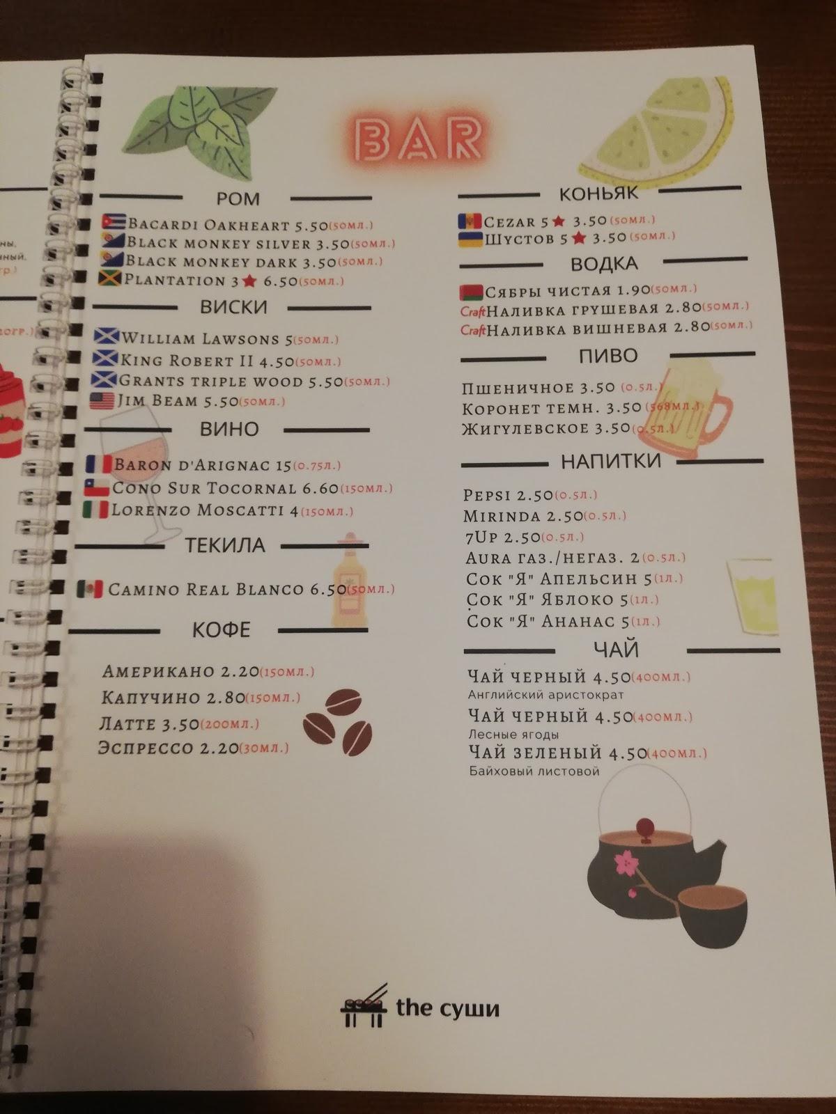 The суши меню