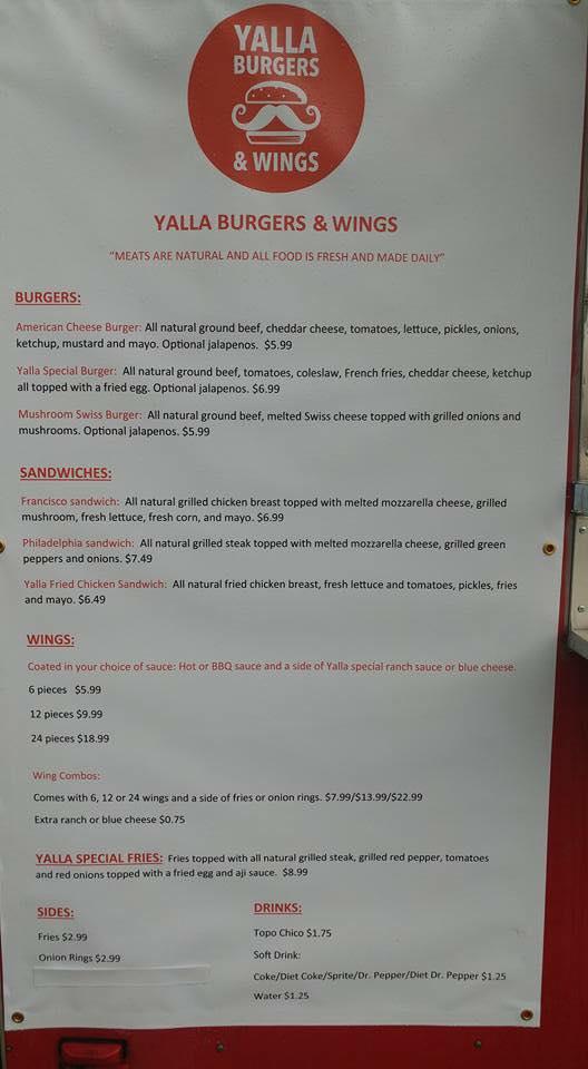 Yala Burgers Fries & Wings Halal LLC меню