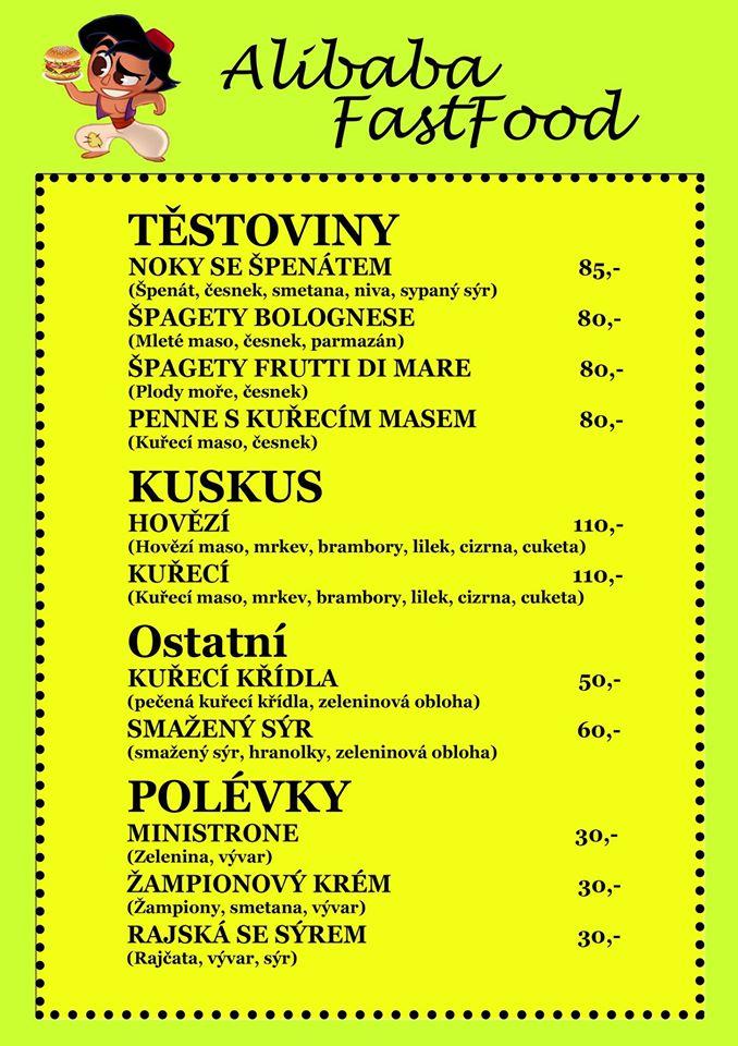 Alibaba FastFood Kolín меню