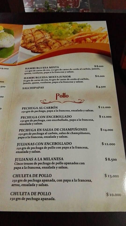 El Rancho Parrilladas Pasto меню