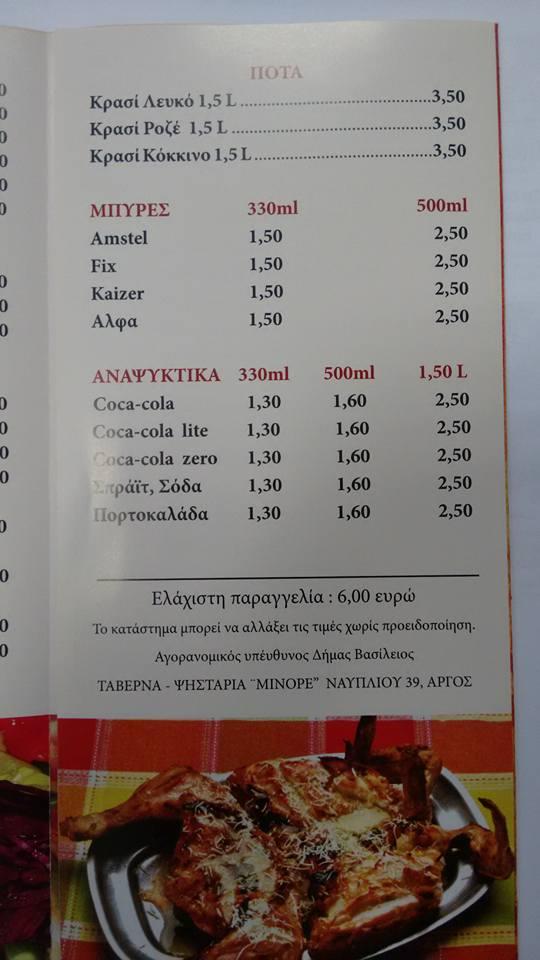 Μινόρε меню
