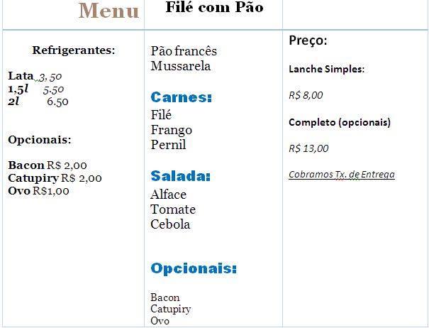 Filé com Pão Delivery меню