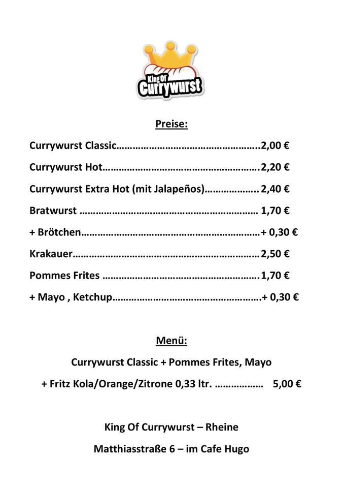 King Of Currywurst Rheine меню