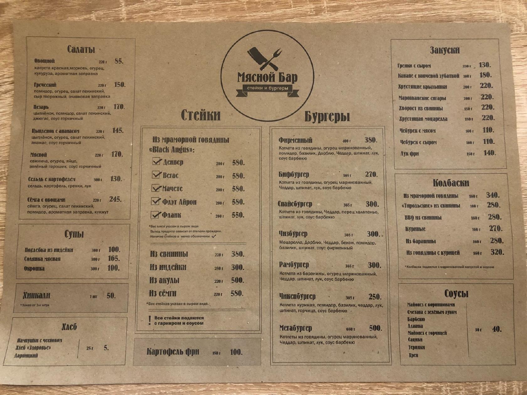 Мясной Бар Стейки И Бургеры меню