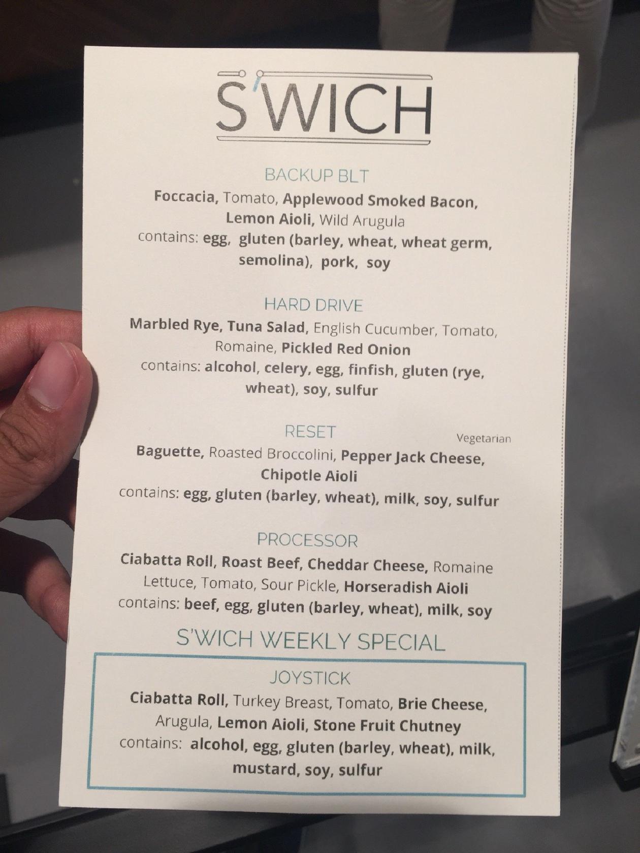 Googleplex - S'WICH меню