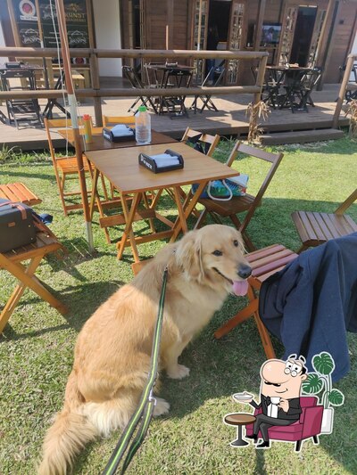 Sente em uma das mesas no Bier & Döner