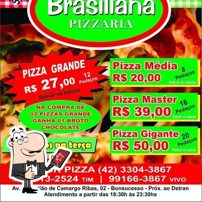 A publicidade mostra informações sobre o Brasiliana Pizzaria