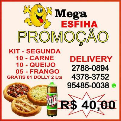 A publicidade apresenta informações sobre o Mega Esfiha Parque Mikail Guarulhos SP