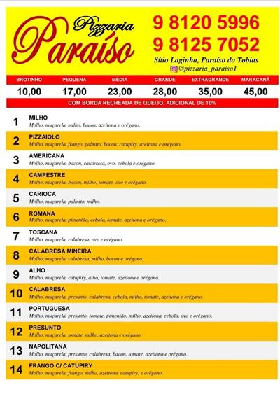 Leia as informações sobre o Pizzaria Paraiso