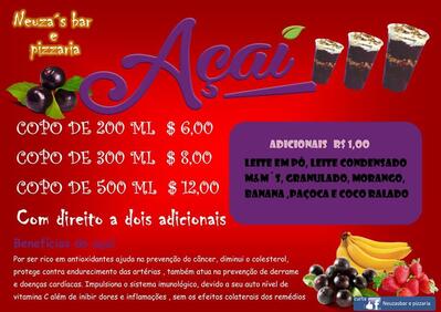 A publicidade mostra informações sobre o Neuzas Bar E Pizzaria