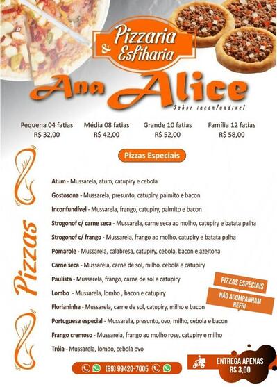 Aqui está a publicidade do Pizzaria Ana Alice