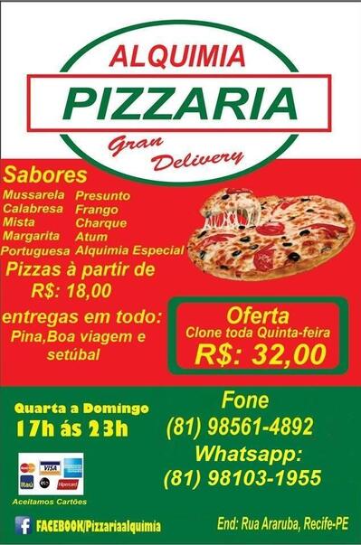 Aqui está a publicidade do Pizzaria Alquimia