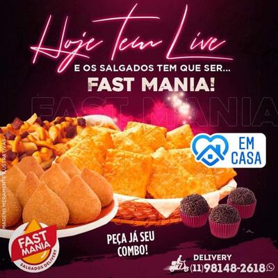 A publicidade apresenta informações sobre o Salgados Fast Mania