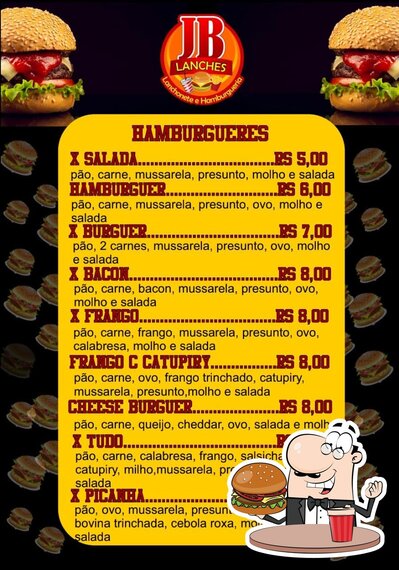 Peça um dos hambúrgueres disponíveis no JB Lanches