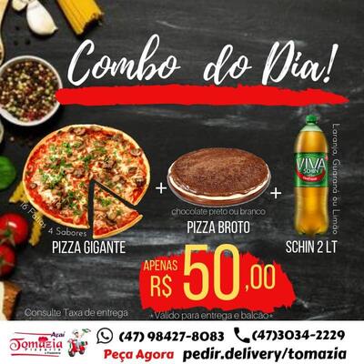 A publicidade apresenta informações sobre o Pizzaria TOMAZIA Joinville SC