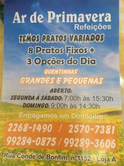 Veja as informações sobre o Restaurante Ar de Primavera Refeições Caseiras